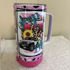 NWOT Jeep Life Leopard Print Tumbler with Built In Speaker Beach Pink